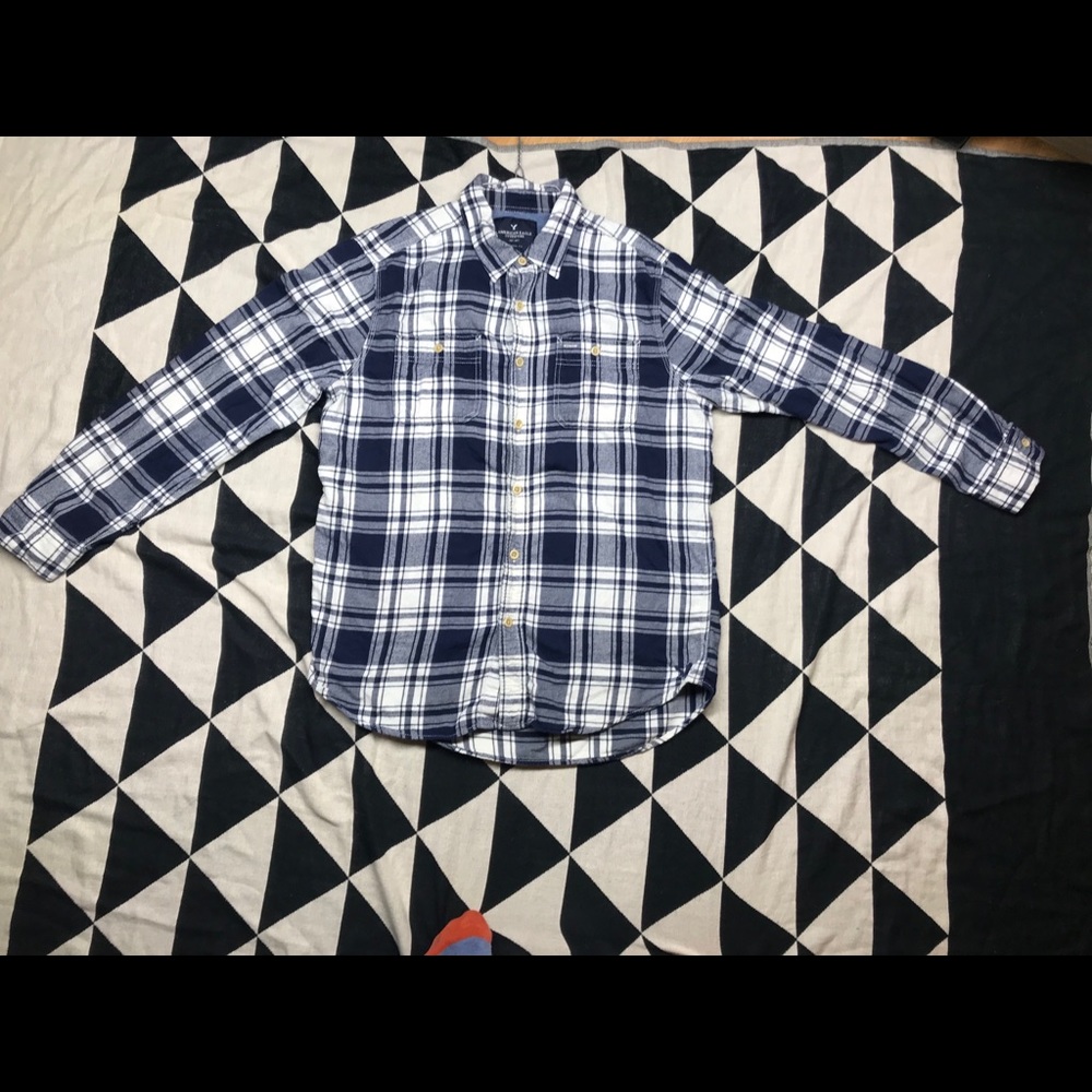 Long sleeve button up Navy Blue and white flannel
